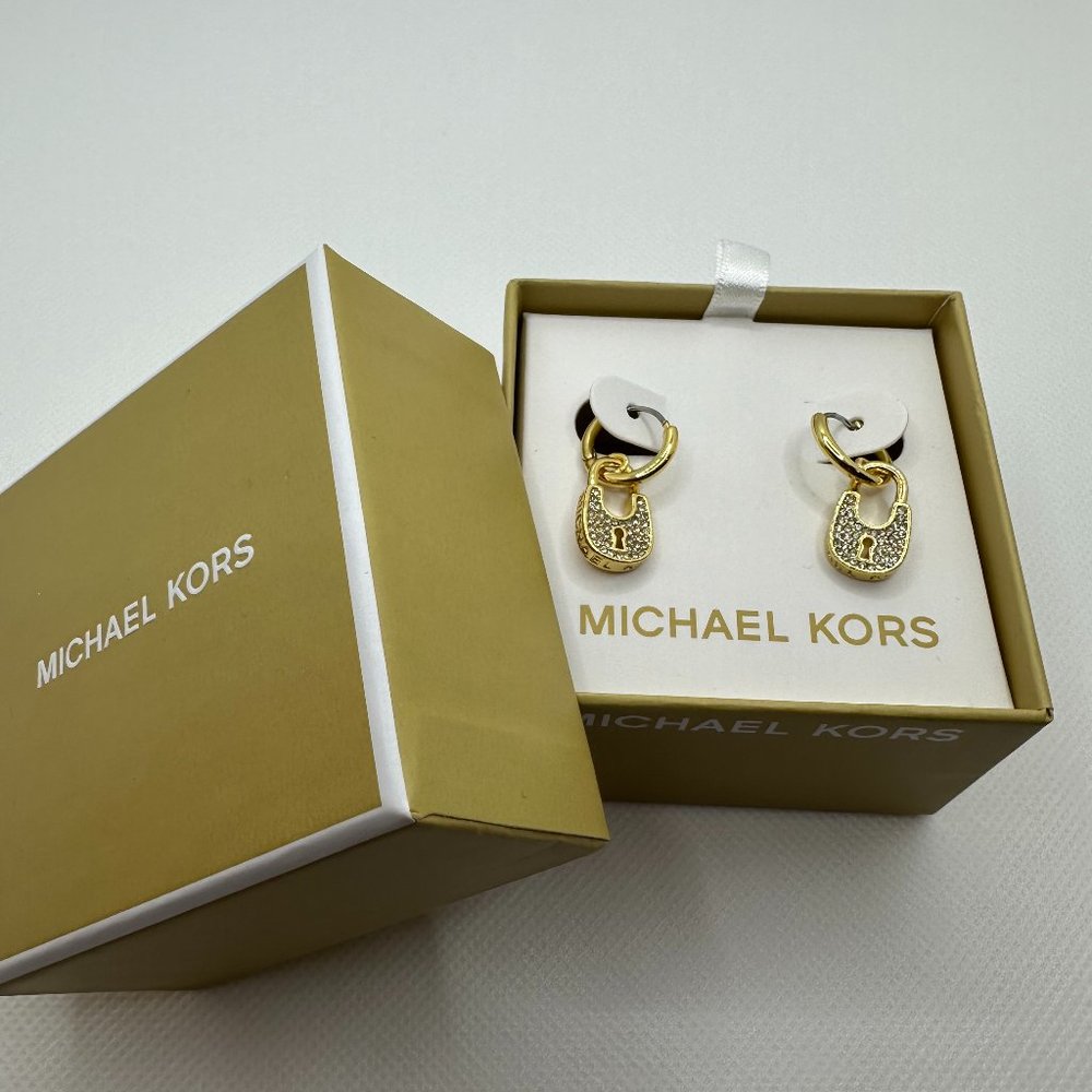 NWOT Michael Kors Gold-Tone Padlock Pavestone Earrings